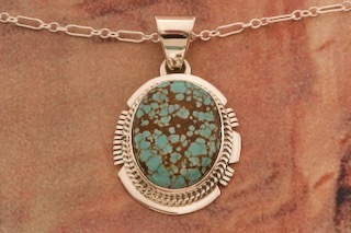 Genuine #8 Mine Turquoise Sterling Silver Native American Pendant